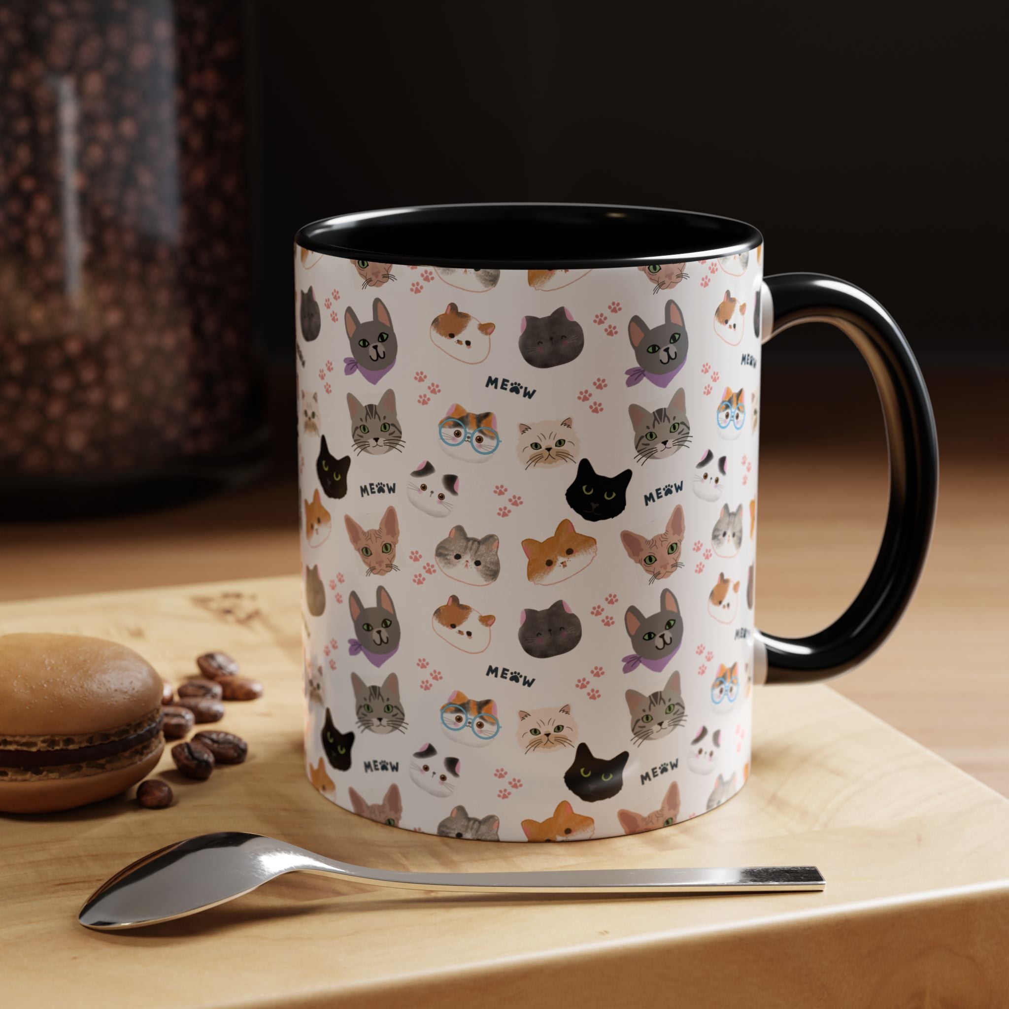 Cute Cat Faces Accent Coffee Mug - 11/15oz