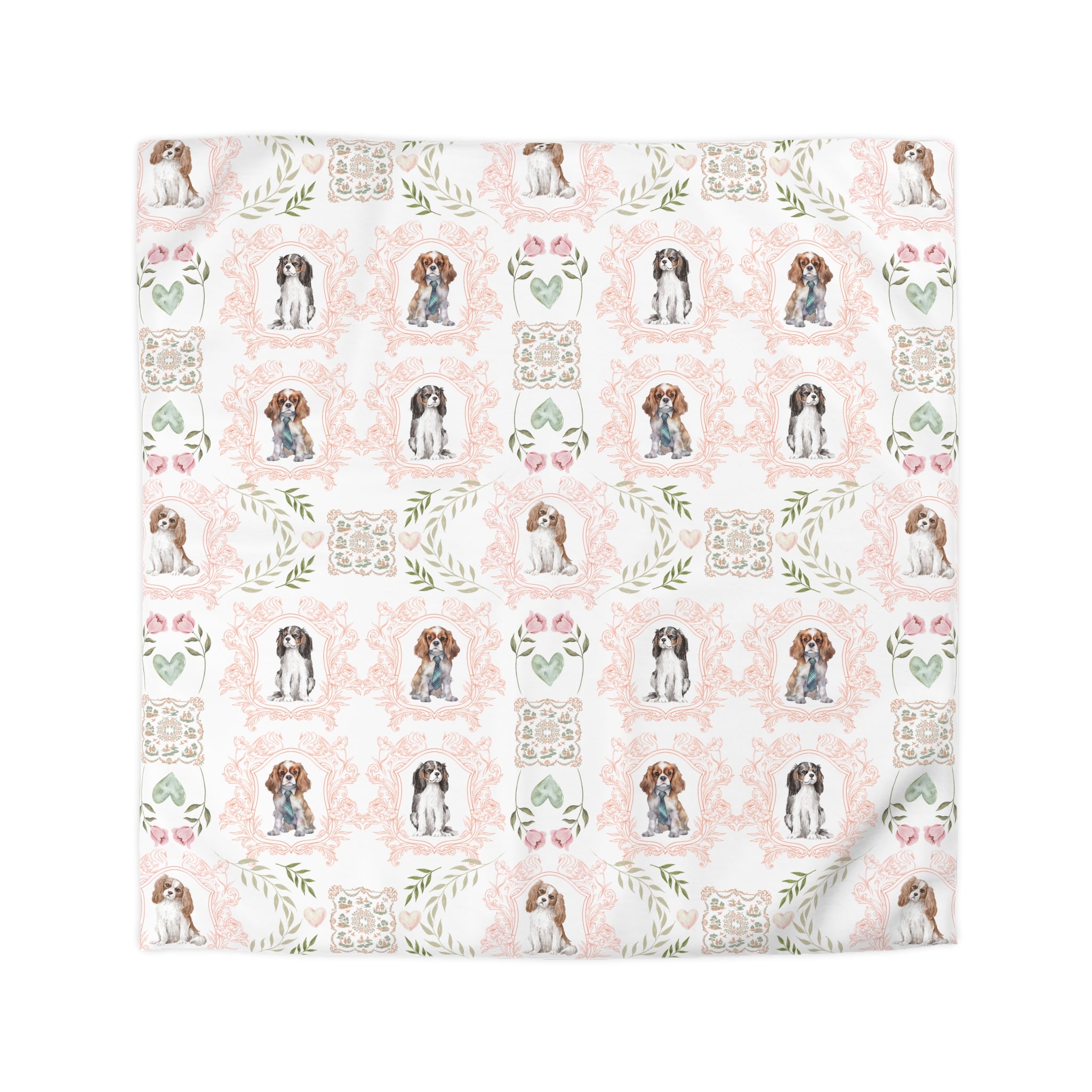 Cavalier King Charles Floral Duvet Cover — Pink Watercolor Dog Pattern