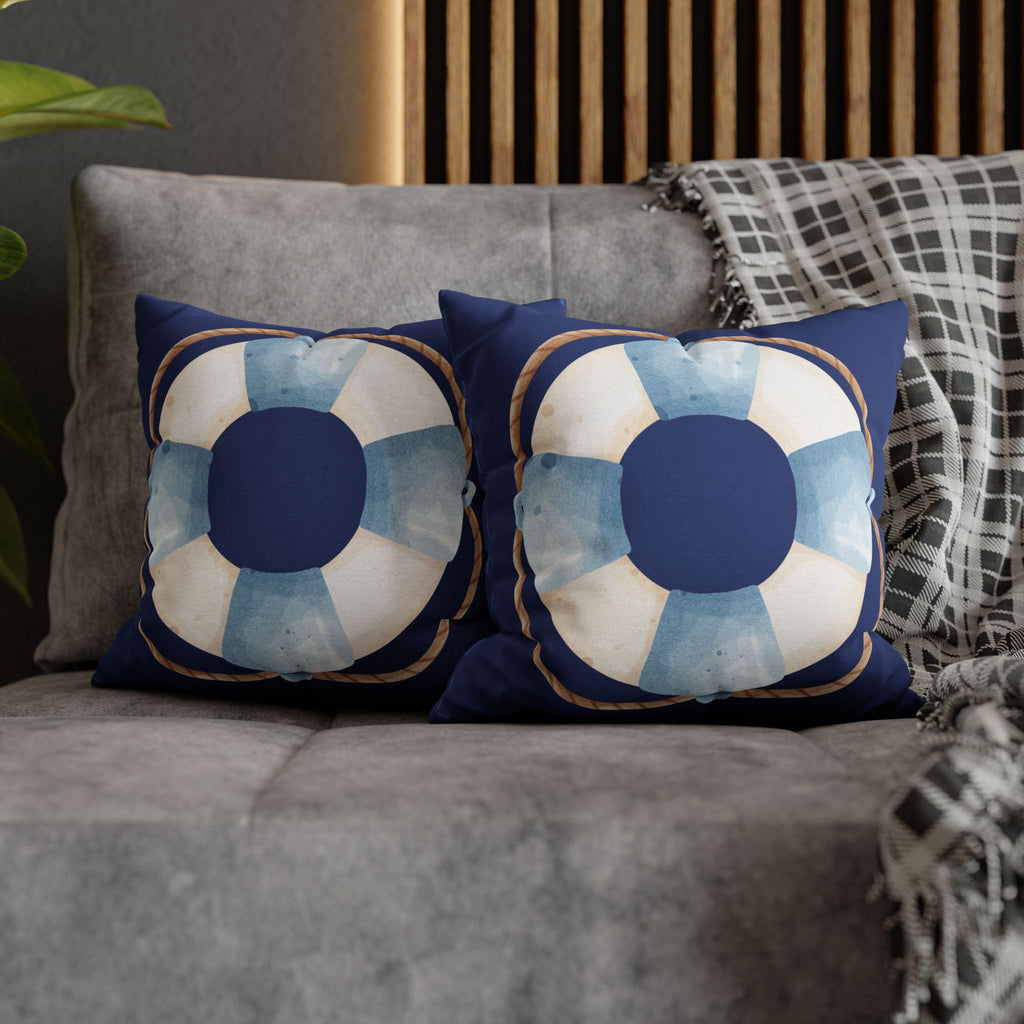 Nautical Lifesaver Throw Pillowcase — Blue Coastal Decorative Pillow Cover