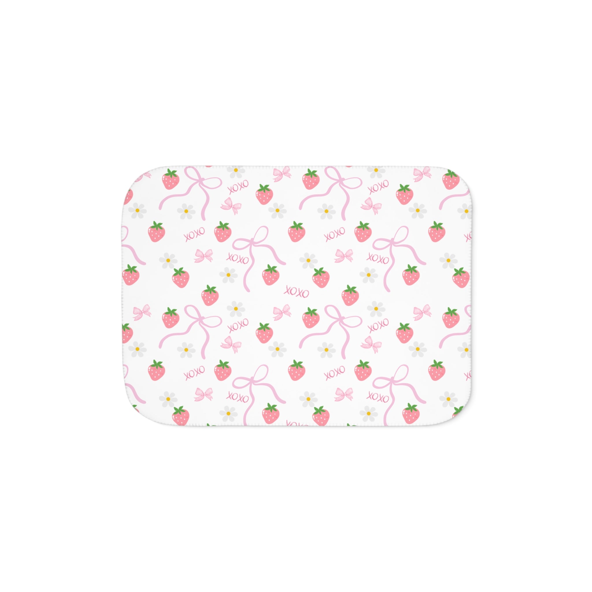 Strawberry Pattern Sherpa Blanket — Cozy Pink Fruit Print Throw