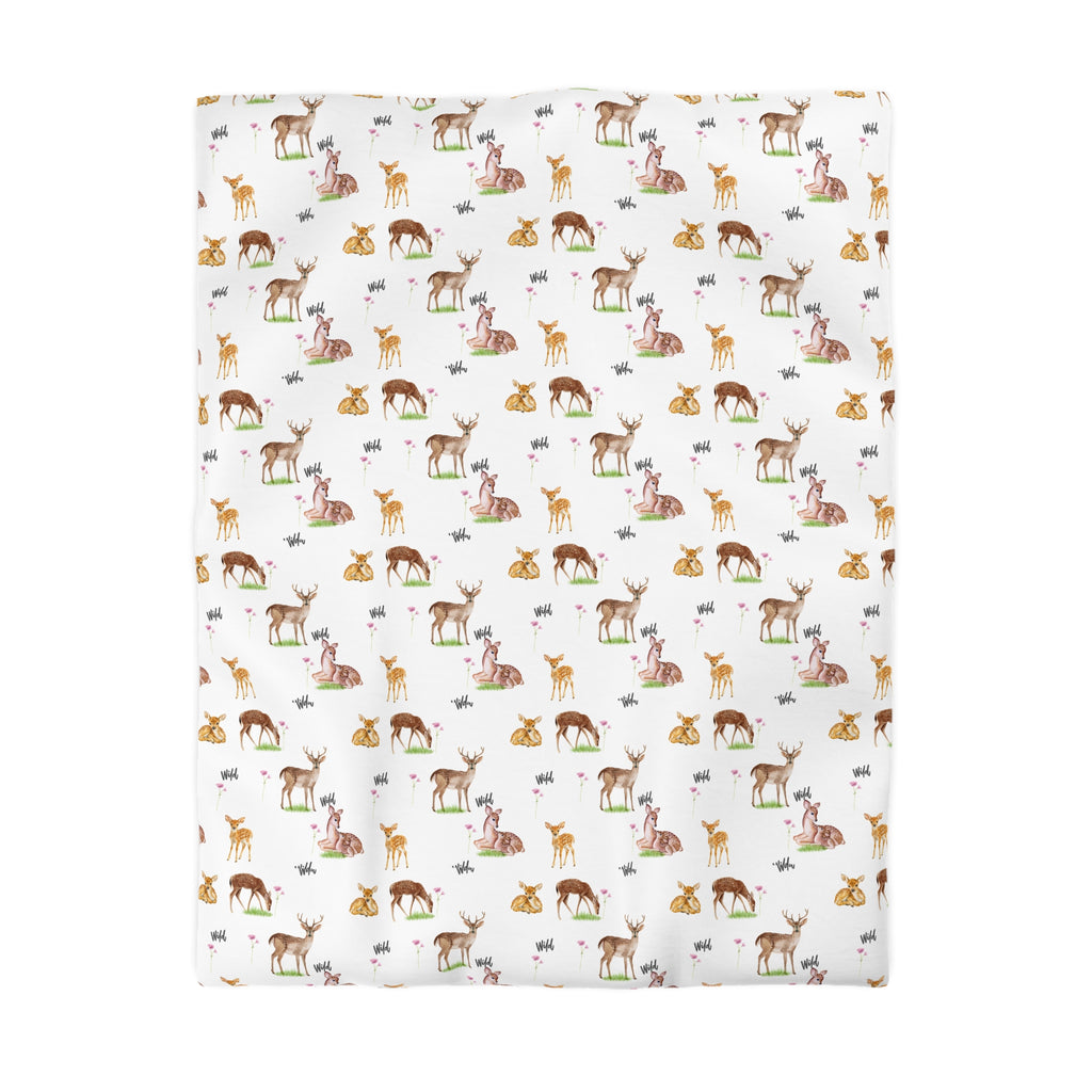 Deer Friends Microfiber Duvet Cover — Whimsical Woodland Kids Bedding