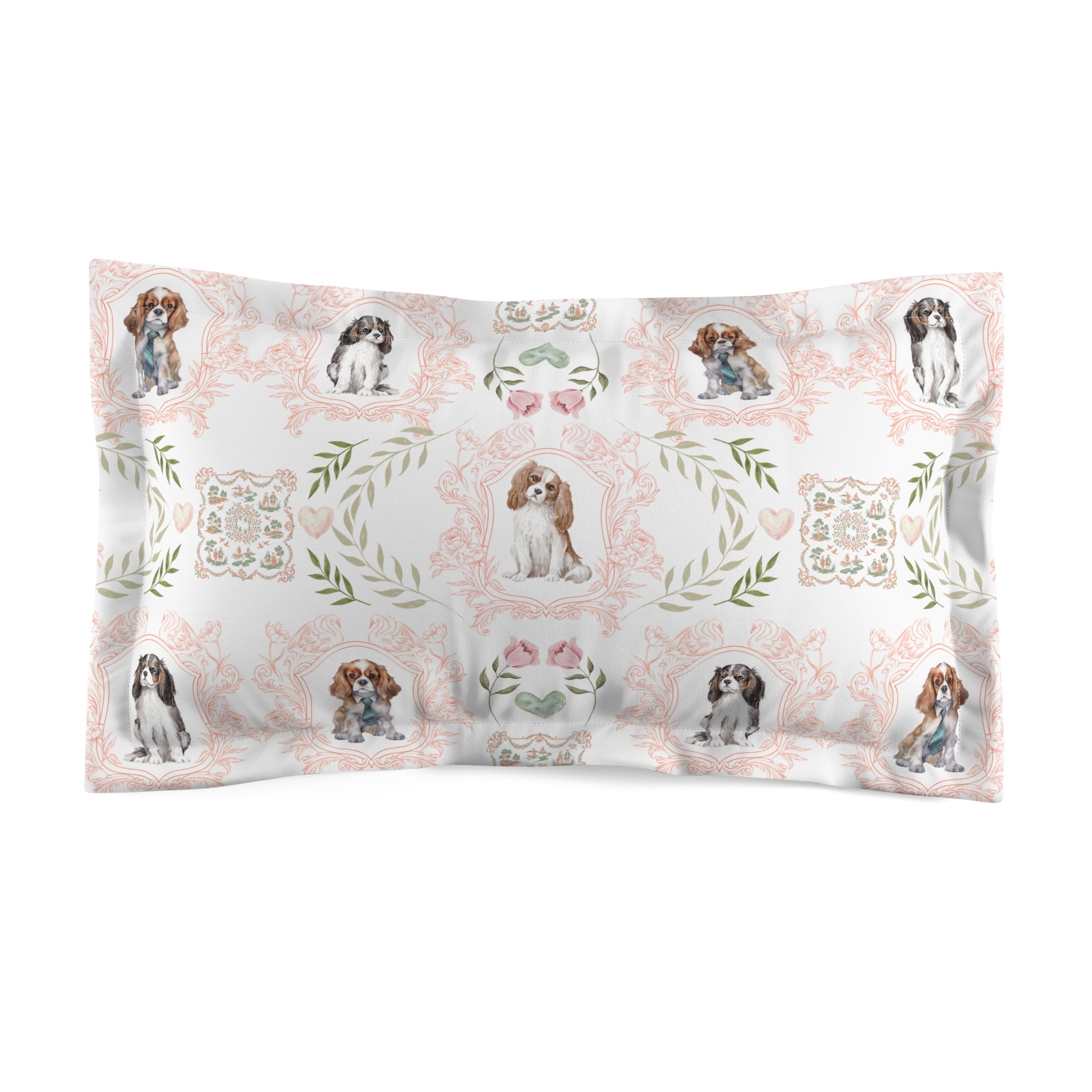 Cavalier King Charles Floral Microfiber Pillow Sham – Soft Pastel Dog Pattern