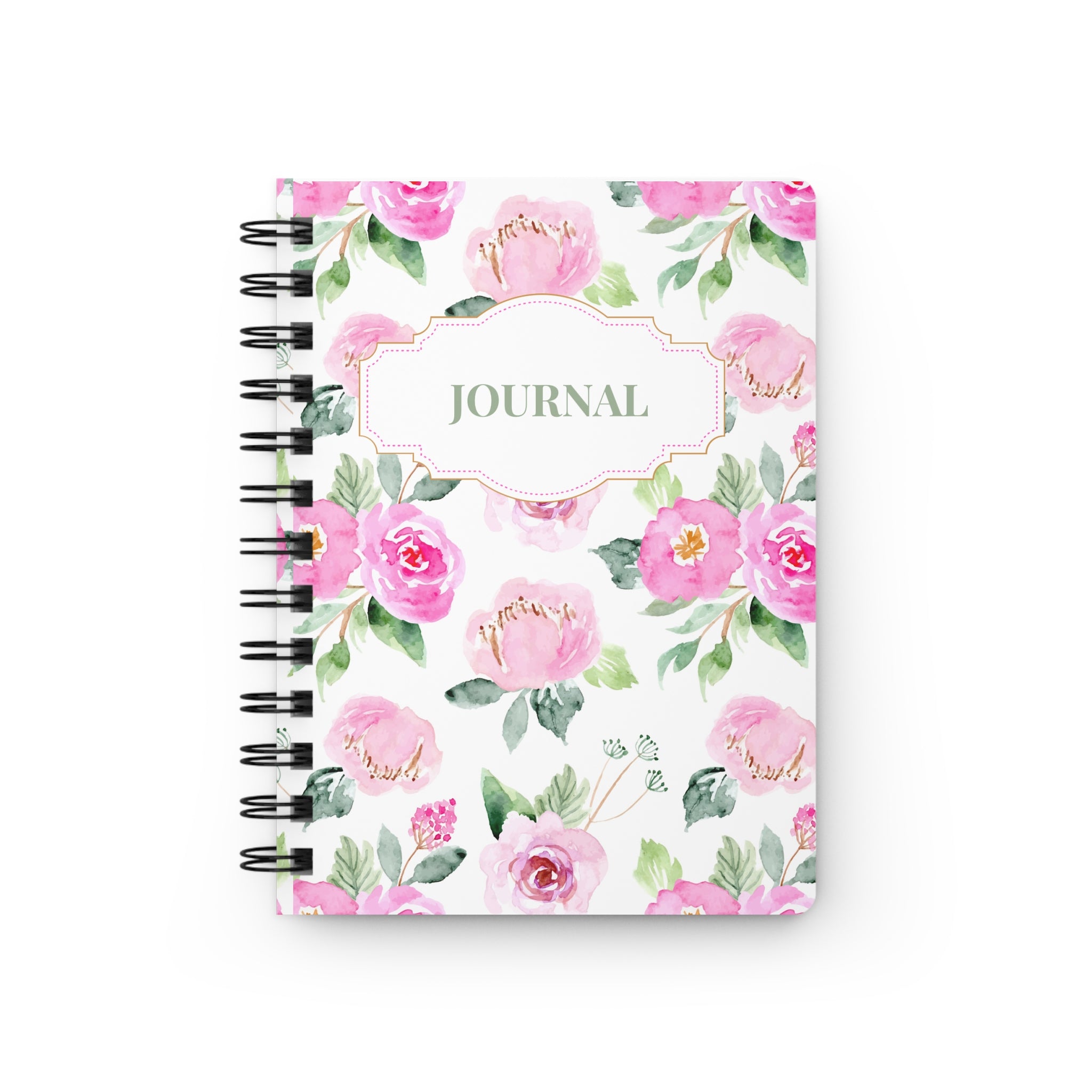 Floral Pink Watercolor Spiral Journal — "Journal" Covered Notebook for Notes & Gifts