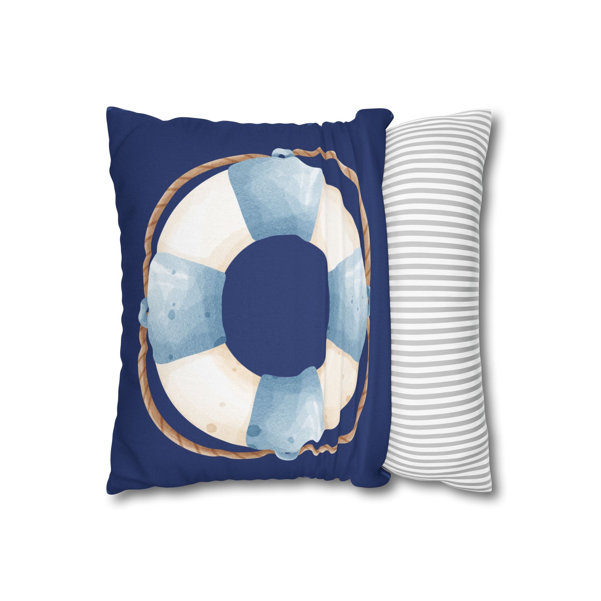 Nautical Lifesaver Throw Pillowcase — Blue Coastal Decorative Pillow Cover