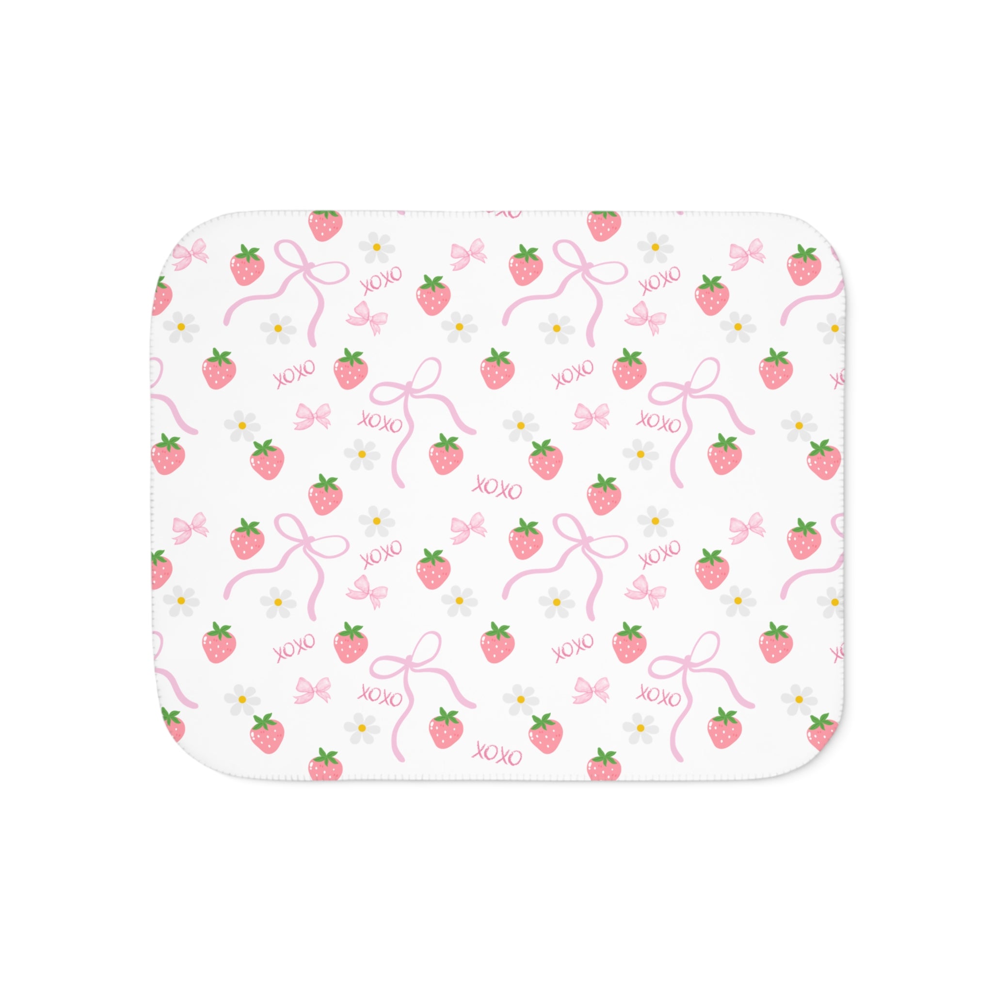 Strawberry Pattern Sherpa Blanket — Cozy Pink Fruit Print Throw