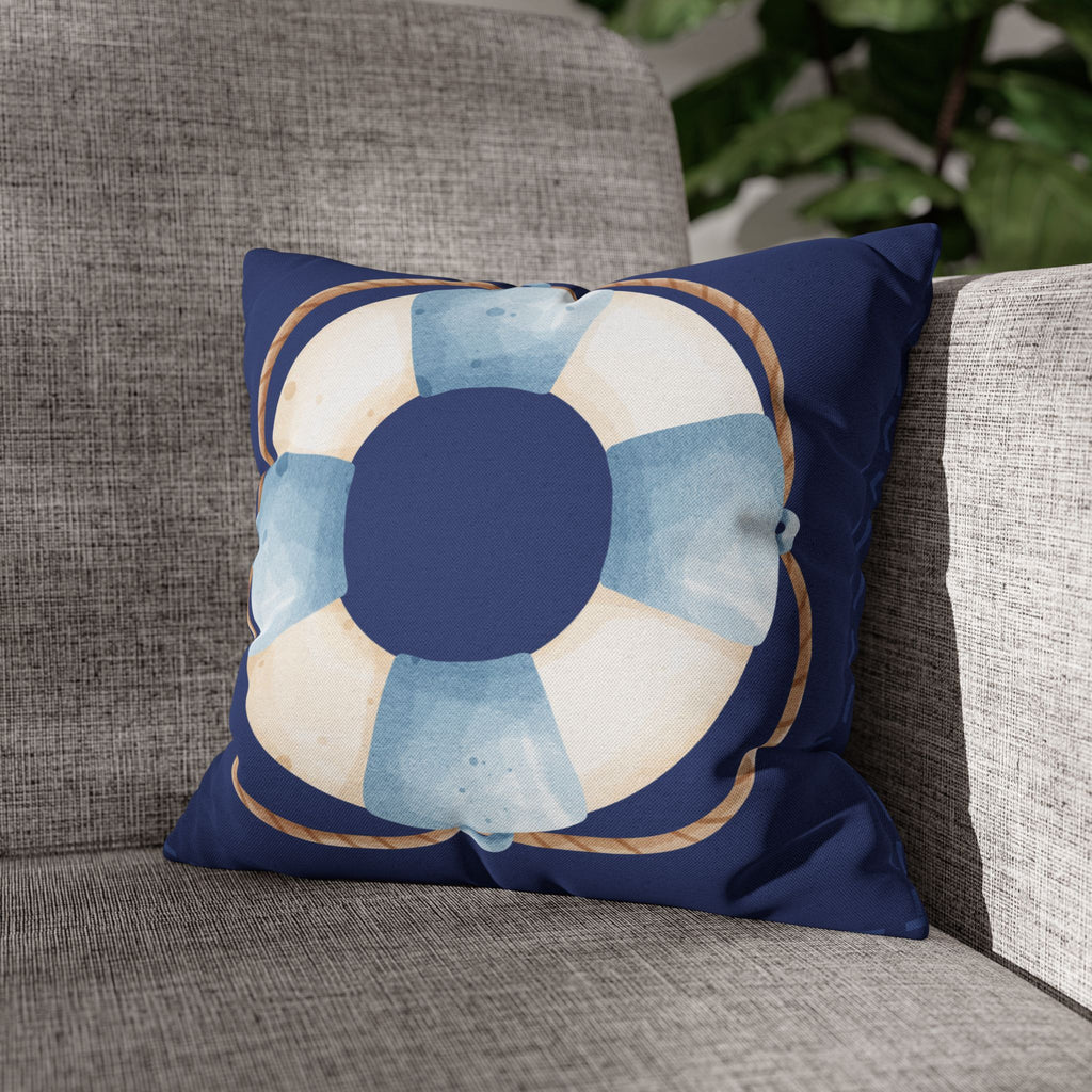 Nautical Lifesaver Throw Pillowcase — Blue Coastal Decorative Pillow Cover