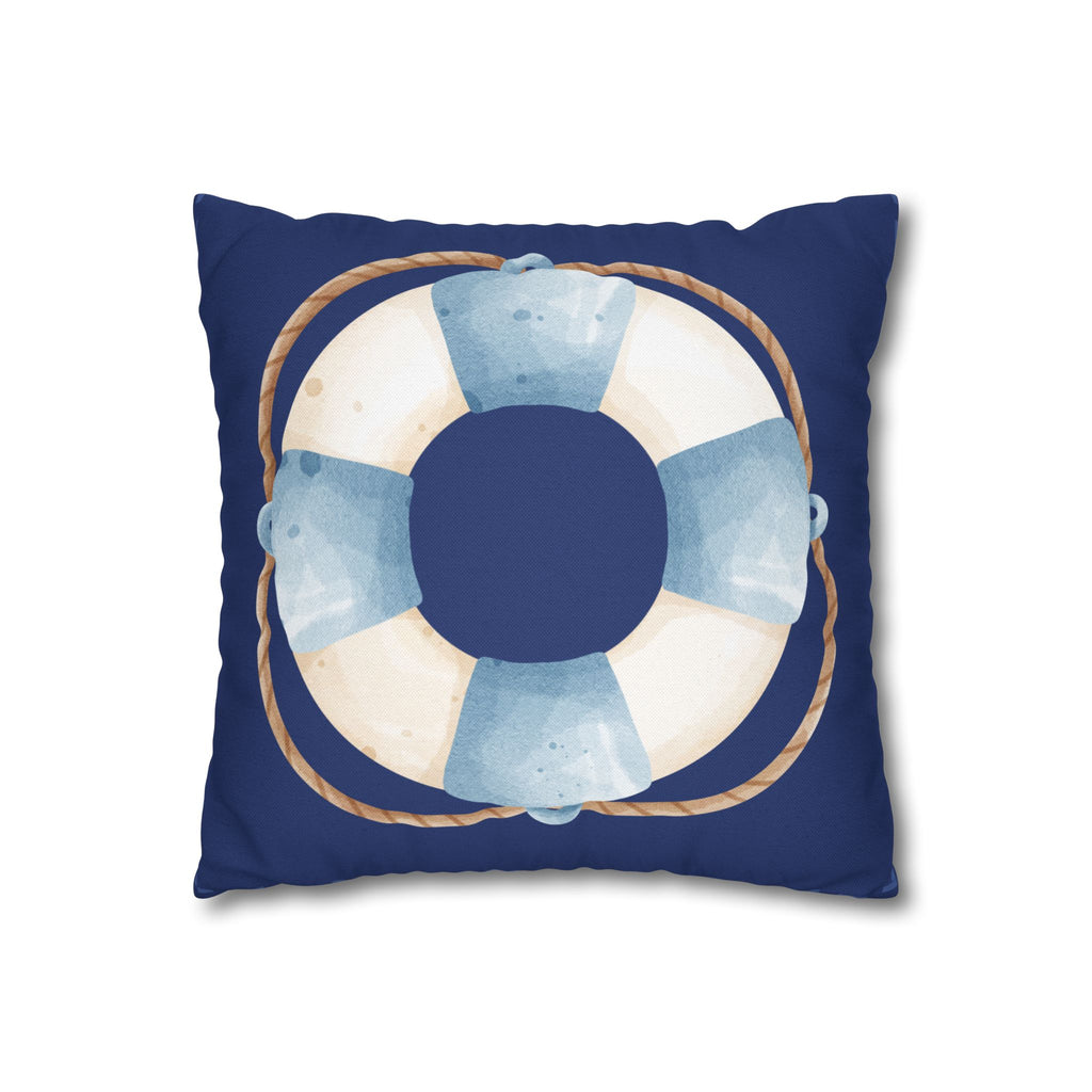 Nautical Lifesaver Throw Pillowcase — Blue Coastal Decorative Pillow Cover