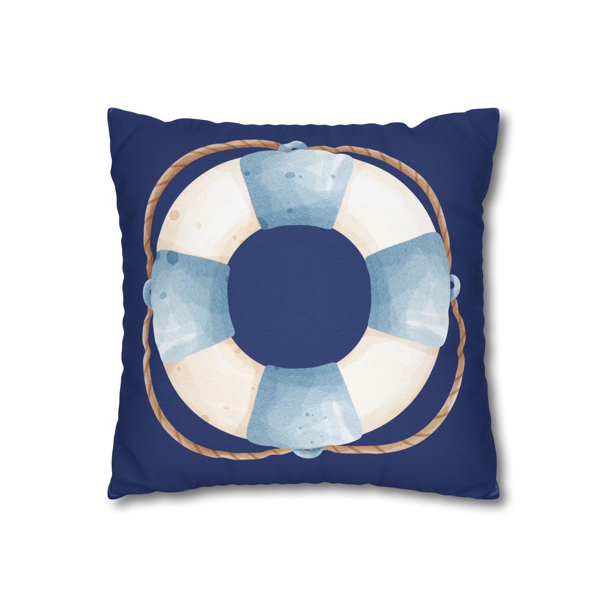 Nautical Lifesaver Throw Pillowcase — Blue Coastal Decorative Pillow Cover