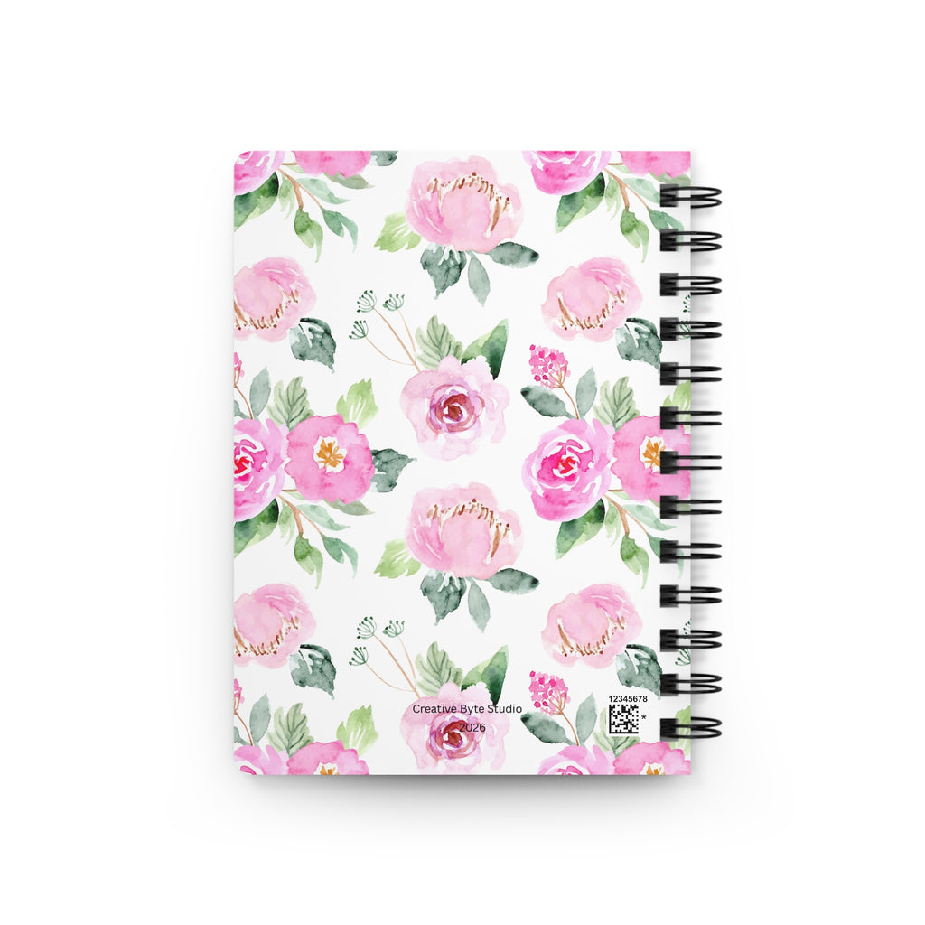 Floral Pink Watercolor Spiral Journal — "Journal" Covered Notebook for Notes & Gifts