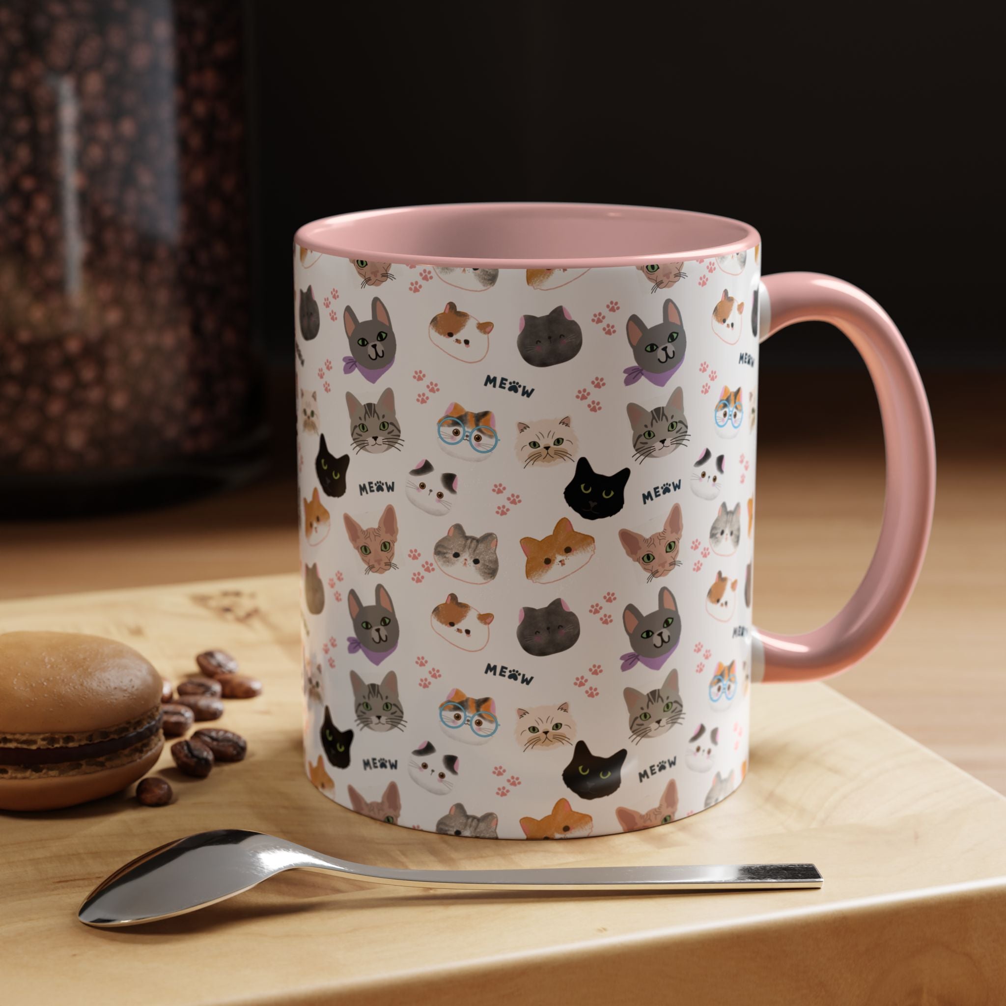 Cute Cat Faces Accent Coffee Mug - 11/15oz
