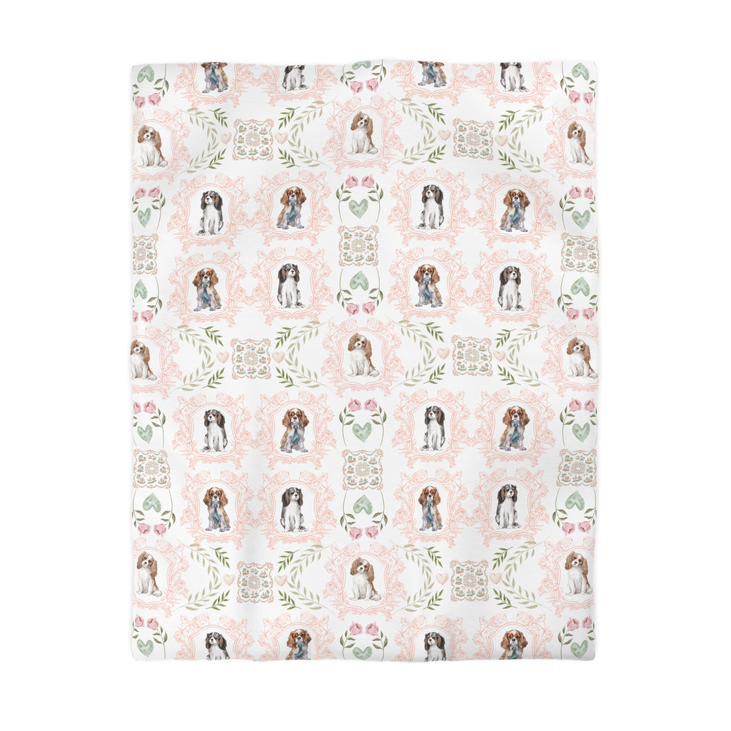 Cavalier King Charles Floral Duvet Cover — Pink Watercolor Dog Pattern