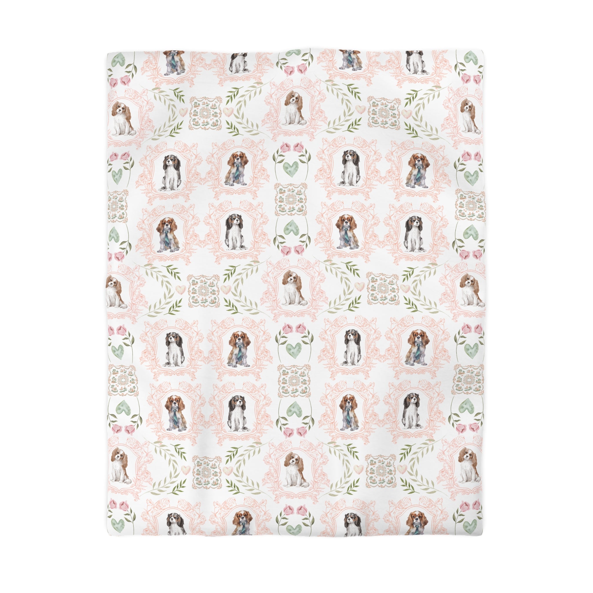 Cavalier King Charles Floral Duvet Cover — Pink Watercolor Dog Pattern