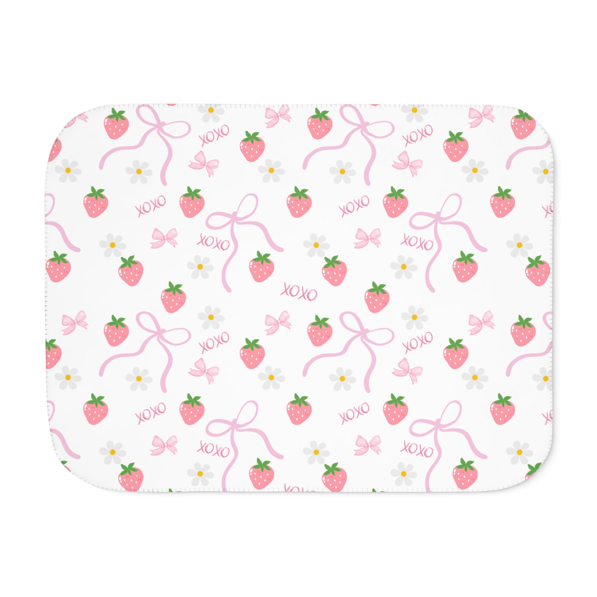 Strawberry Pattern Sherpa Blanket — Cozy Pink Fruit Print Throw