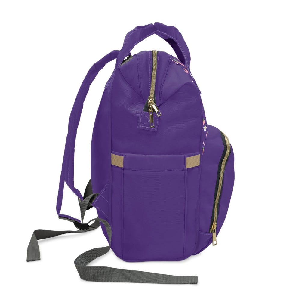 Purple Floral Diaper Backpack — Multifunctional Baby Changing Bag