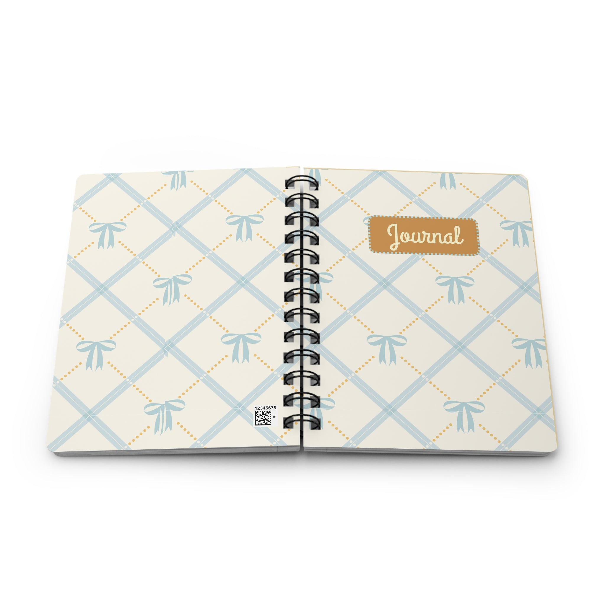 Spiral Journal — Pastel Blue Bow Plaid Notebook ("Journal")