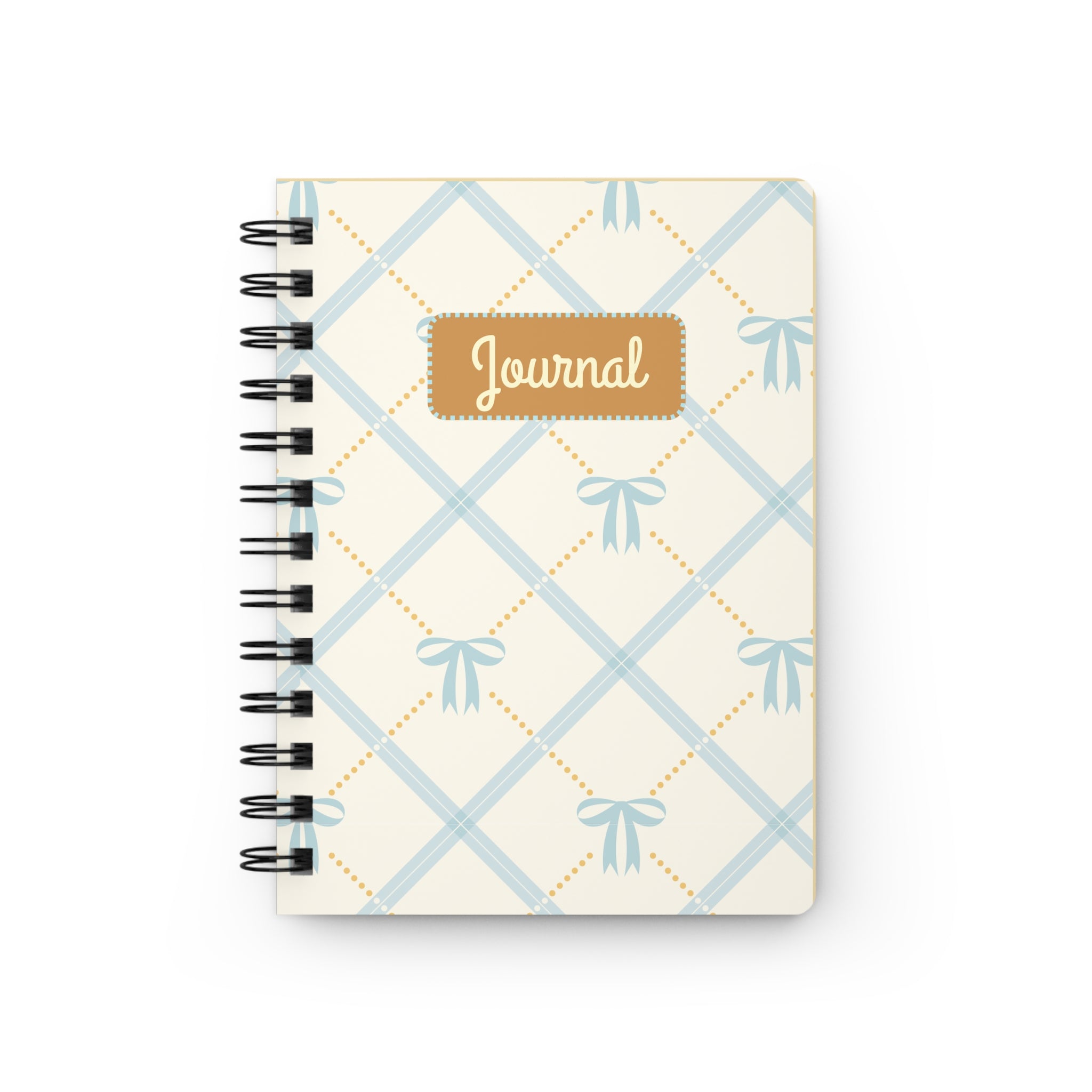 Spiral Journal — Pastel Blue Bow Plaid Notebook ("Journal")