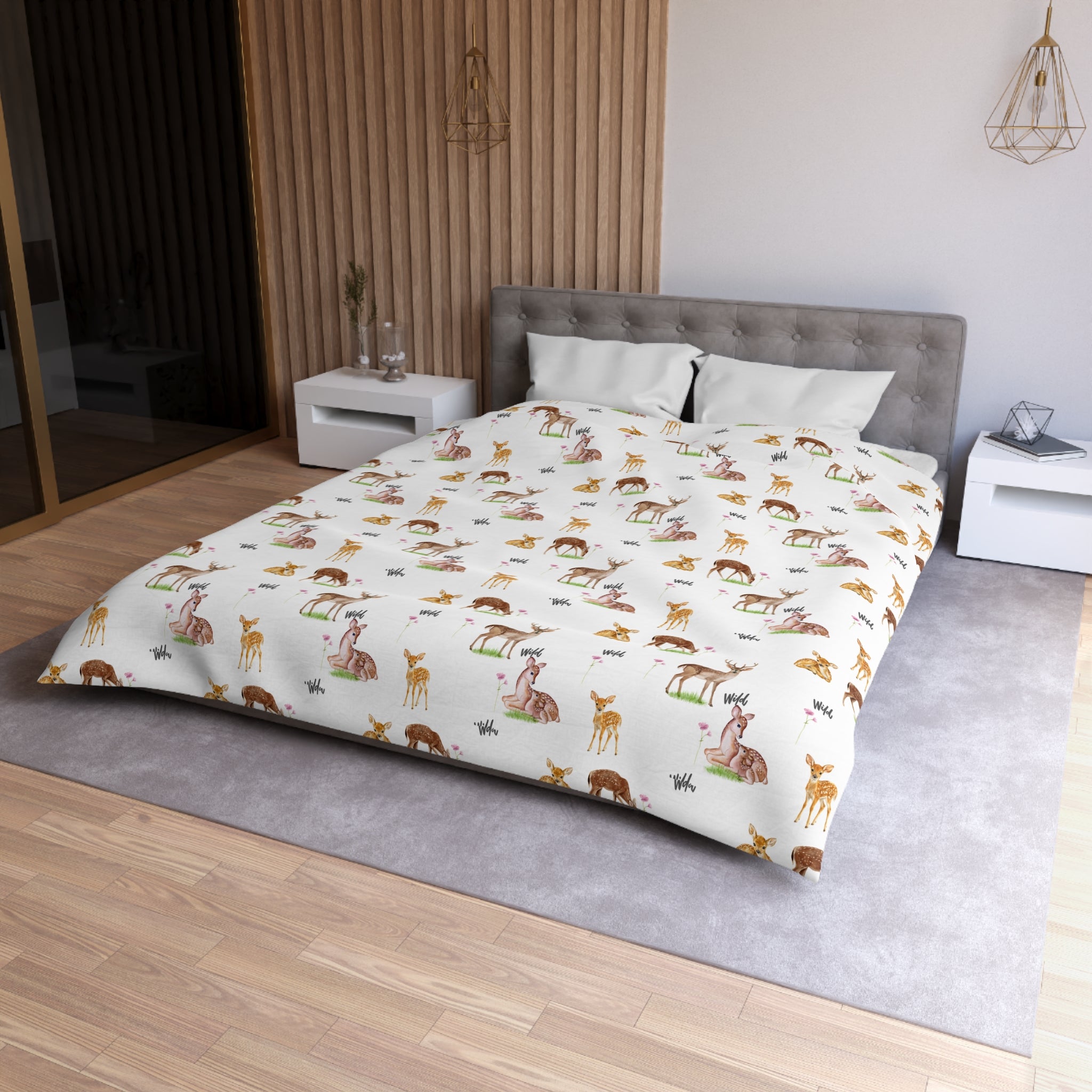 Deer Friends Microfiber Duvet Cover — Whimsical Woodland Kids Bedding
