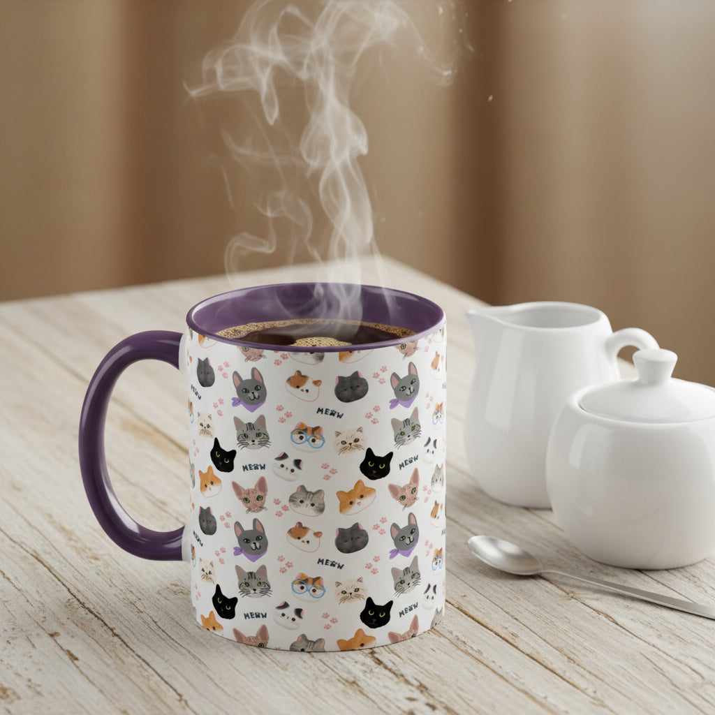 Cute Cat Faces Accent Coffee Mug - 11/15oz