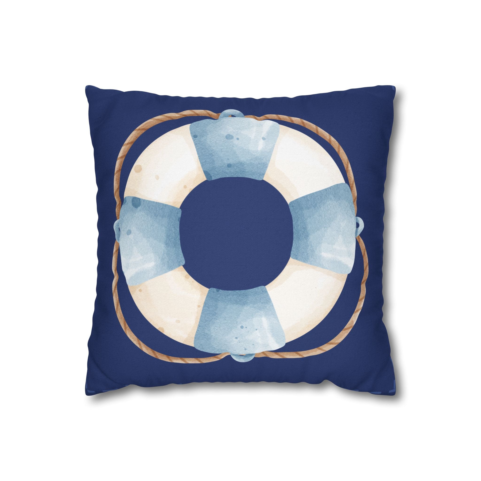 Nautical Lifesaver Throw Pillowcase — Blue Coastal Decorative Pillow Cover