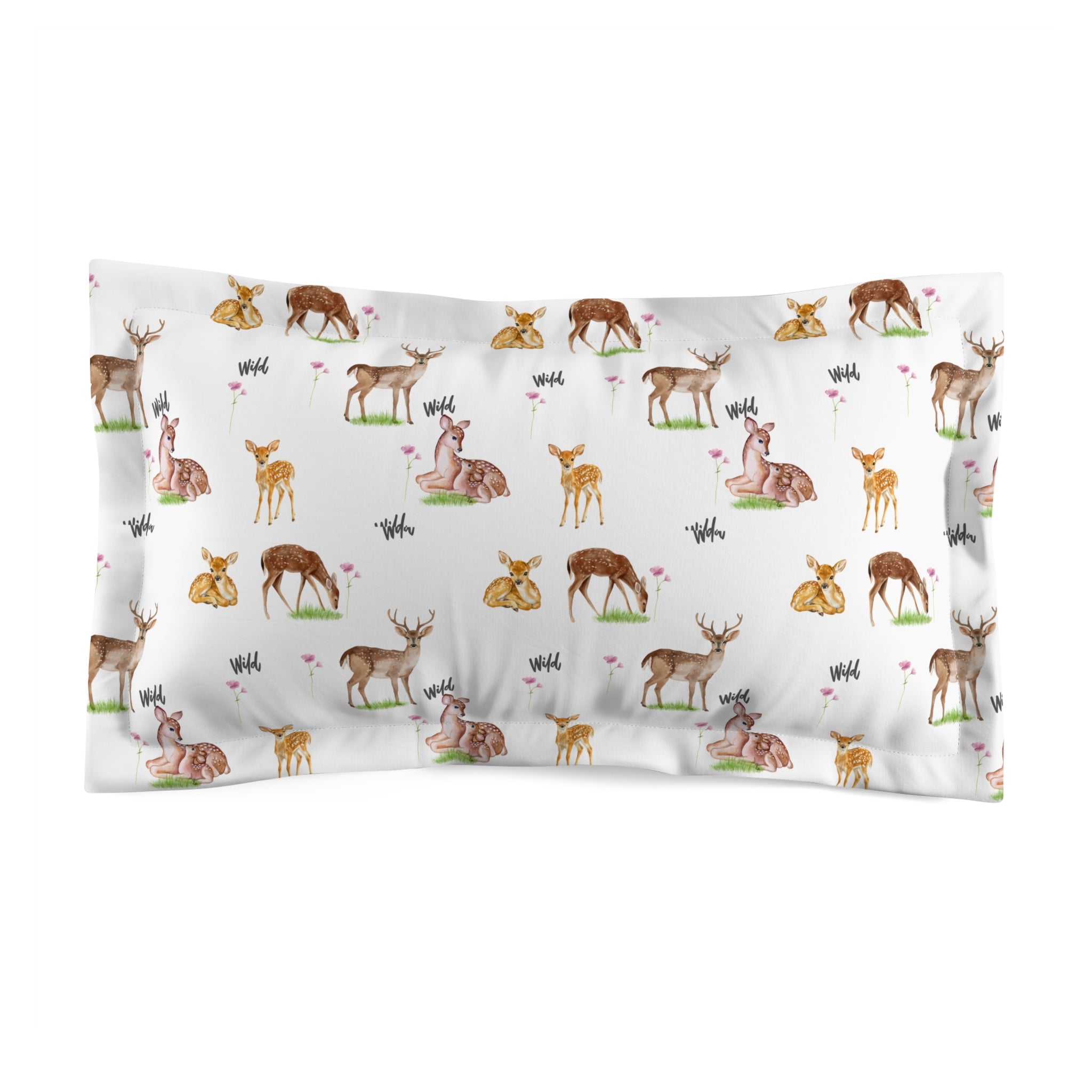 Deer Meadow Microfiber Pillow Sham – Watercolor Woodland Fawn Pattern