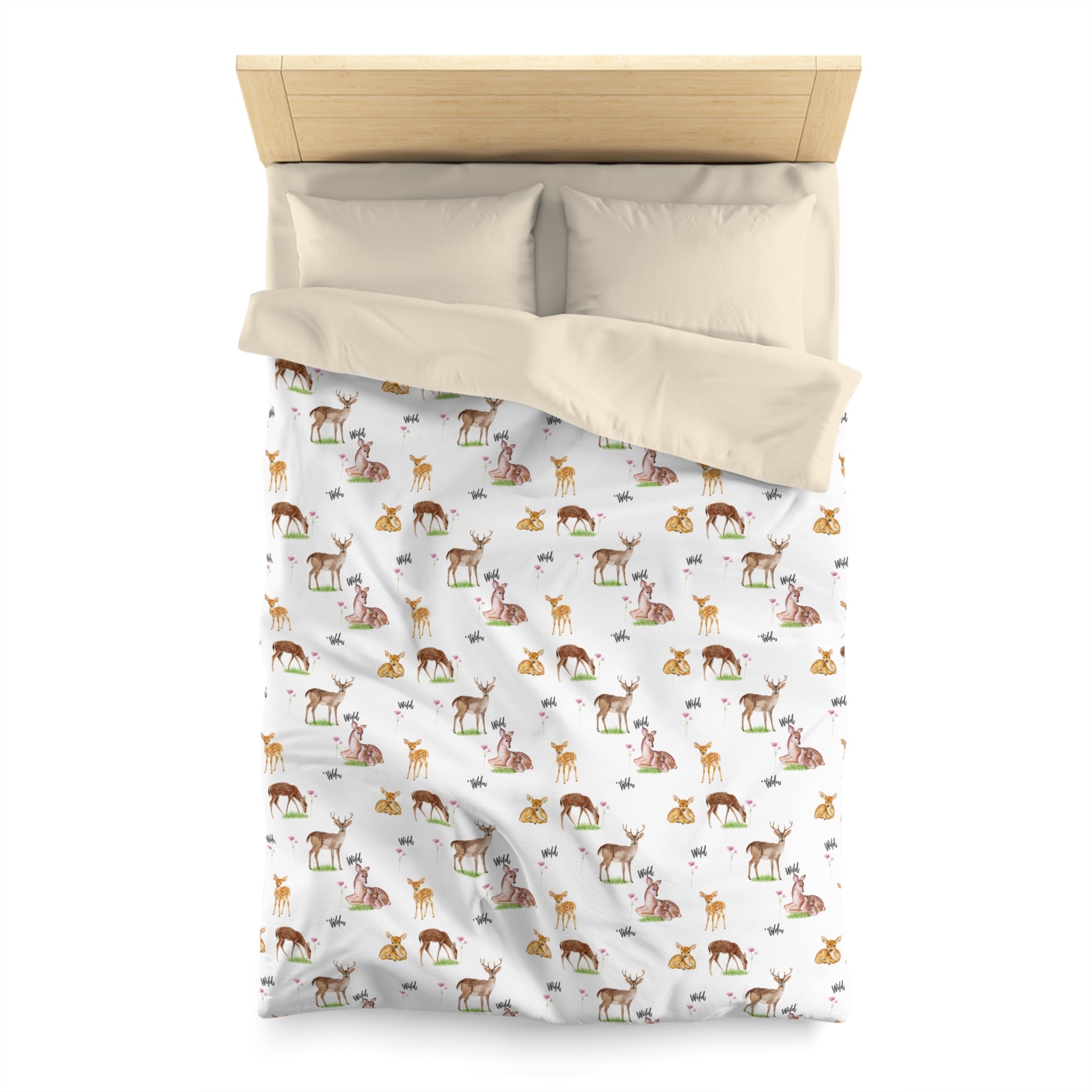 Deer Friends Microfiber Duvet Cover — Whimsical Woodland Kids Bedding