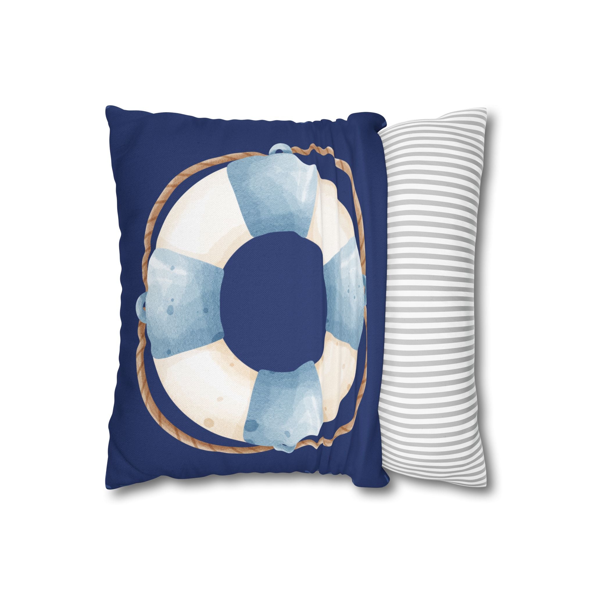 Nautical Lifesaver Throw Pillowcase — Blue Coastal Decorative Pillow Cover