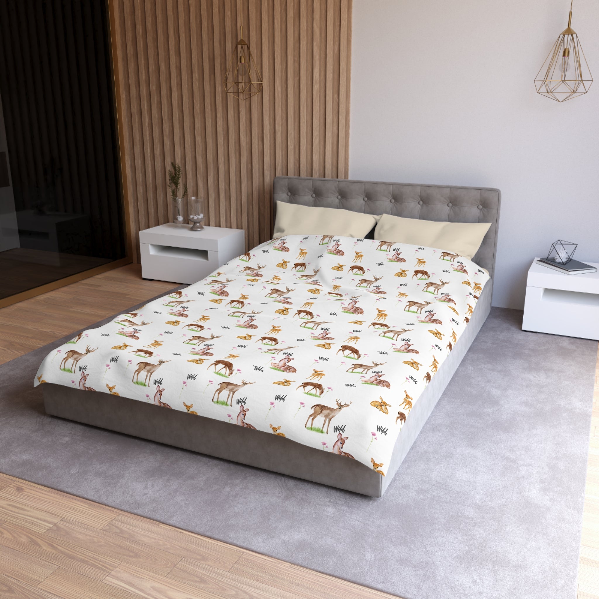 Deer Friends Microfiber Duvet Cover — Whimsical Woodland Kids Bedding