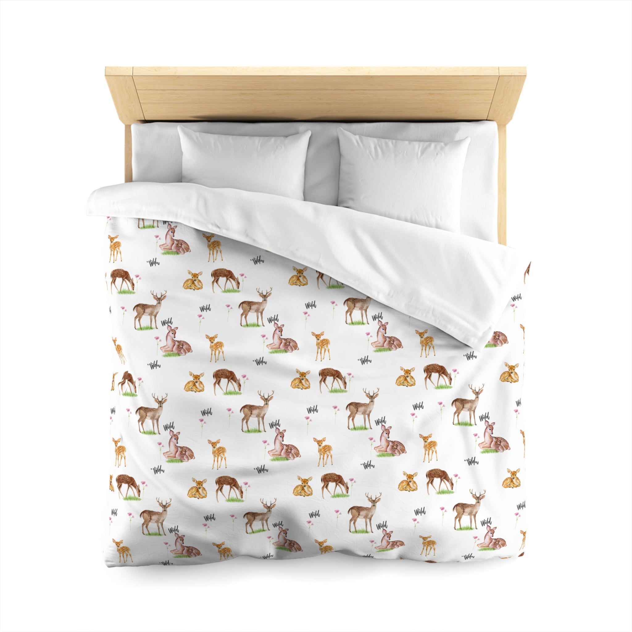 Deer Friends Microfiber Duvet Cover — Whimsical Woodland Kids Bedding
