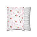 Strawberry Kisses Square Pillowcase — Cute Pink Bow & "XOXO" Decorative Throw Pillow Cover