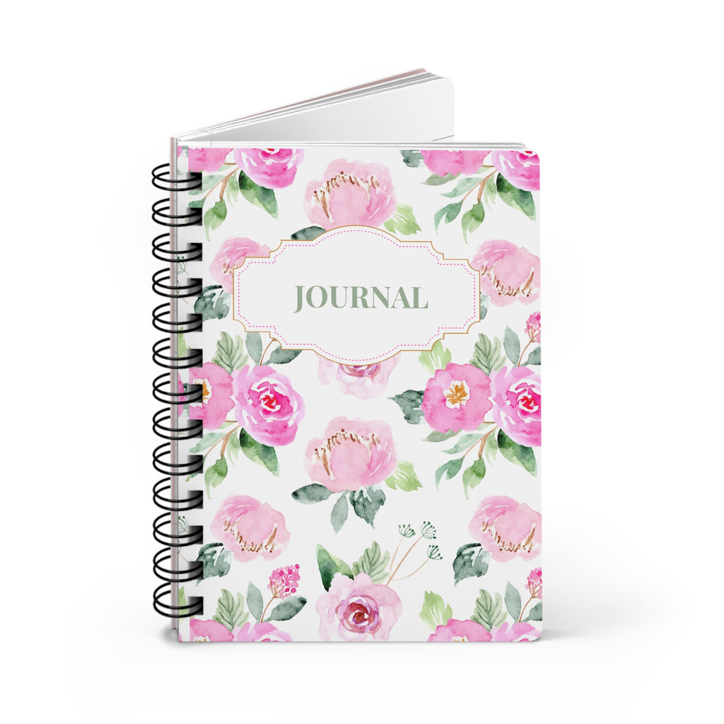 Floral Pink Watercolor Spiral Journal — "Journal" Covered Notebook for Notes & Gifts
