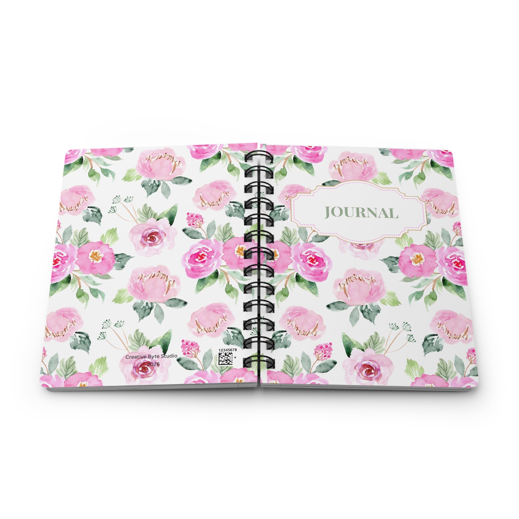 Floral Pink Watercolor Spiral Journal — "Journal" Covered Notebook for Notes & Gifts