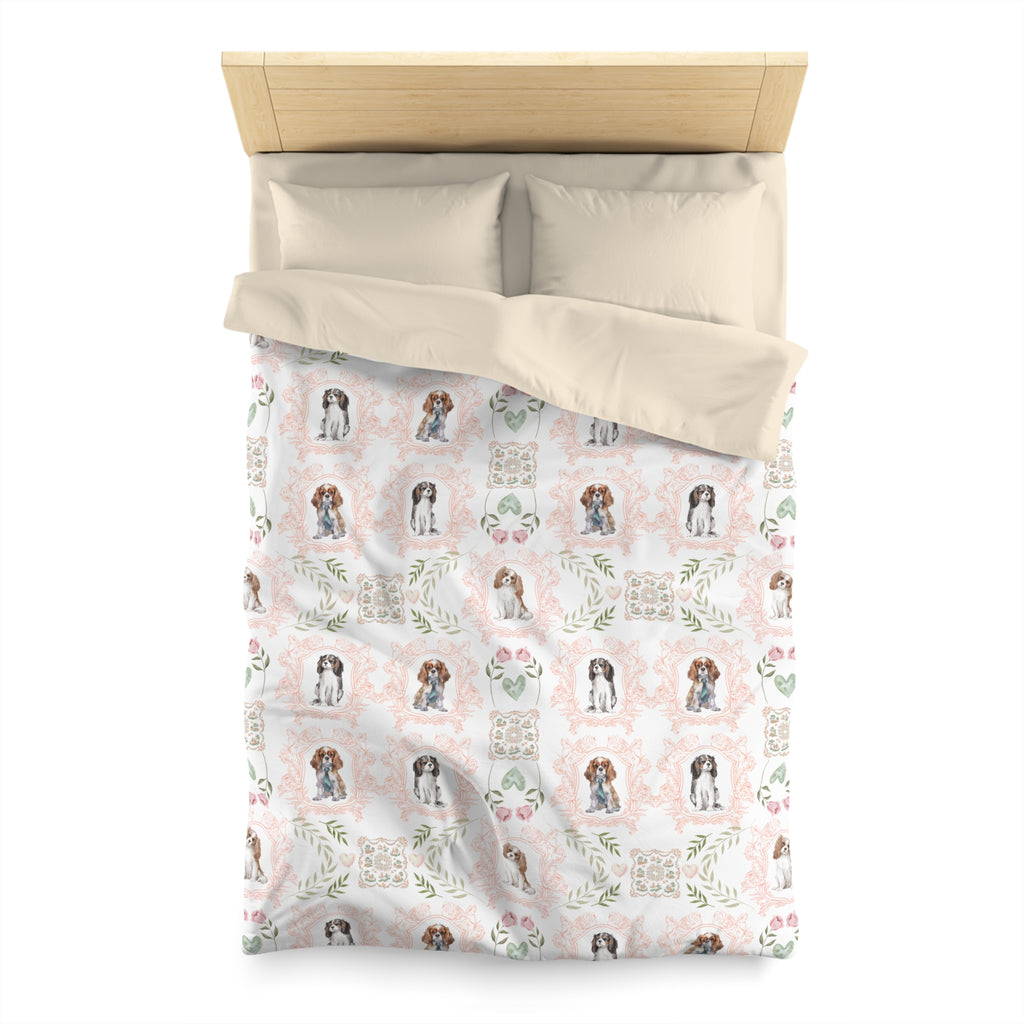 Cavalier King Charles Floral Duvet Cover — Pink Watercolor Dog Pattern
