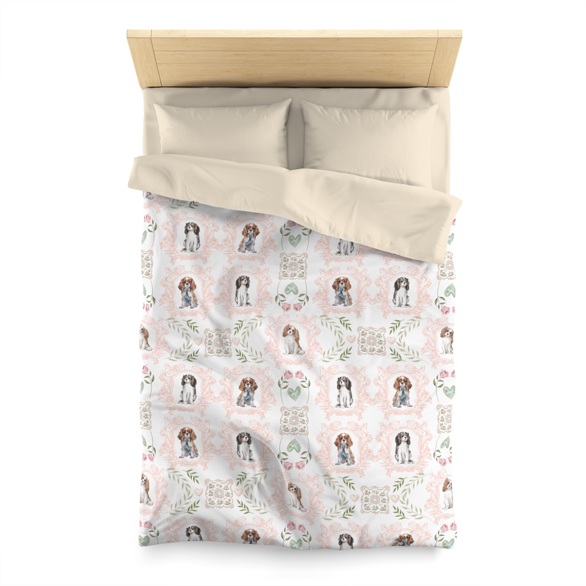 Cavalier King Charles Floral Duvet Cover — Pink Watercolor Dog Pattern