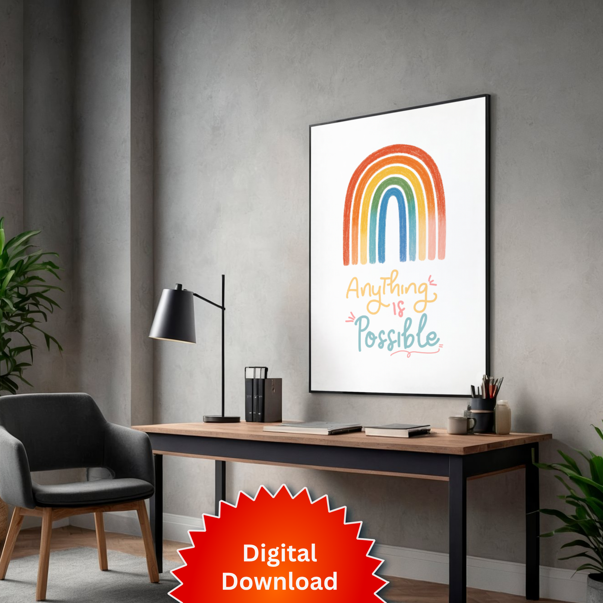 Anything is Possible Wall Art Print: Rainbow, Mindfulness, Self-Care (Digital Download)